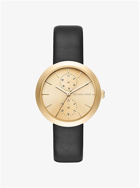 michael kors garner gold tone and leather watch